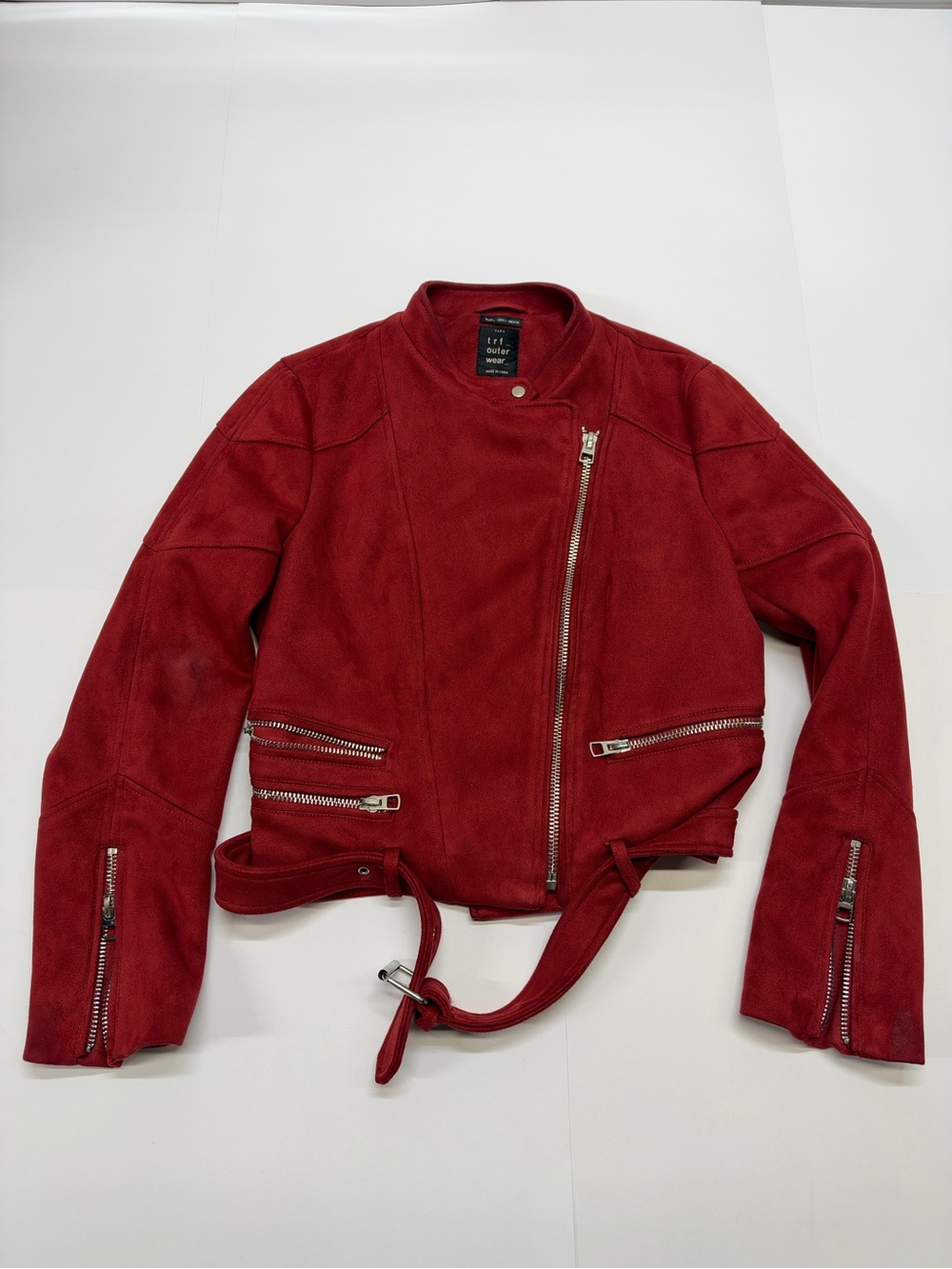 Zara TRF Outerwear Red Asymmetric Moto Jacket